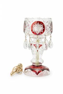 Pair of American Victorian Style Red and Clear Cut Crystal and Glass Table Lamps - 4667470