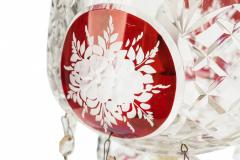 Pair of American Victorian Style Red and Clear Cut Crystal and Glass Table Lamps - 4667471
