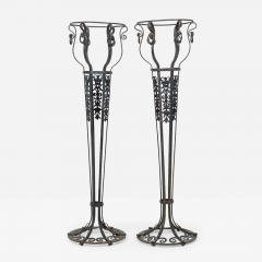 Pair of American Victorian Style Wrought Iron Outdoor Planters Flower Stands - 4522925