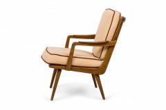 Pair of American Walnut and Beige Fabric Upholstered Petite Lounge Armchairs - 2789231