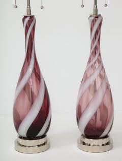 Pair of Amethyst Murano Glass Candy Striped Lamps  - 1090753