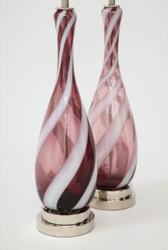 Pair of Amethyst Murano Glass Candy Striped Lamps  - 1090754