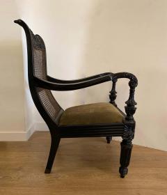 Pair of Anglo Indian Carved Ebony and Caned Armchairs - 2310902