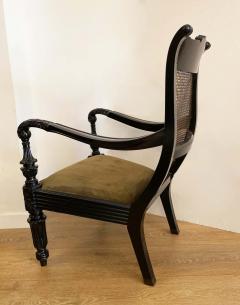 Pair of Anglo Indian Carved Ebony and Caned Armchairs - 2310904