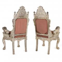 Pair of Anglo Indian Silver Clad Ceremonial Throne Chairs - 4550731