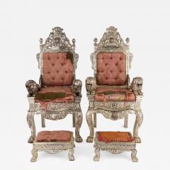 Pair of Anglo Indian Silver Clad Ceremonial Throne Chairs - 4553281