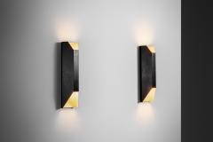 Pair of Angular Lacquered Metal Wall Lamps Europe Mid 20th Century - 4604377