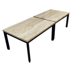 Pair of Angular Leg Coffee Tables with Travertine Tops 1950s - 785227