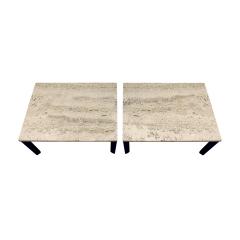 Pair of Angular Leg Coffee Tables with Travertine Tops 1950s - 785231