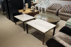 Pair of Angular Leg Coffee Tables with Travertine Tops 1950s - 785232