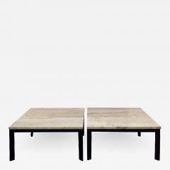 Pair of Angular Leg Coffee Tables with Travertine Tops 1950s - 793476