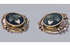 Pair of Antique 14K Pietra Dura Earrings C 1875 - 1060865