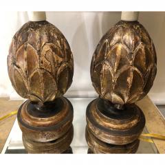 Pair of Antique 18th C Gilt Wood Finials Now Petit Designer Lamps - 1734628