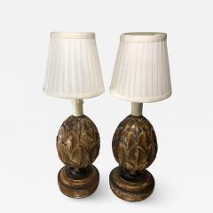 Pair of Antique 18th C Gilt Wood Finials Now Petit Designer Lamps - 1734985