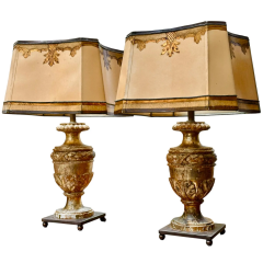 Pair of Antique 18th C Giltwood Urn Form Mantle Lamps - 4097822