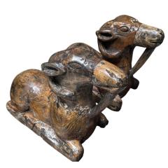 Pair of Antique 18th C Goat Ram Egyptian Sculptures - 4390563
