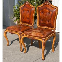 Pair of Antique 18th C Side Chairs With Distressed Leather Seats - 3302864