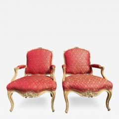 Pair of Antique 19c French Fauteuil Arm Chair W Red Quiltina Fabric - 3494538