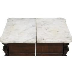 Pair of Antique 19c Italian Marble Top Walnut Nightstand Bedside Cabinets - 3406349