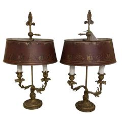Pair of Antique 19c Louis XV Style Gilt Bronze Bouillotte Lamps - 4150553