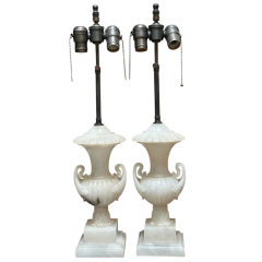 Pair of Antique Alabaster Neoclassical Urn Table Lamps - 4097824