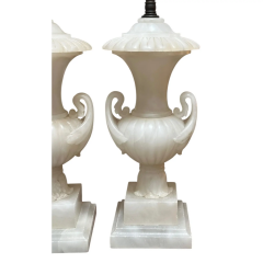 Pair of Antique Alabaster Neoclassical Urn Table Lamps - 4097825