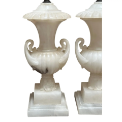 Pair of Antique Alabaster Neoclassical Urn Table Lamps - 4097830