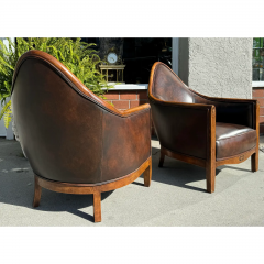 Pair of Antique Art Deco Leather Club Chairs - 3493168