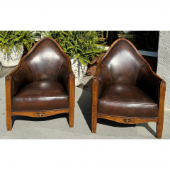 Pair of Antique Art Deco Leather Club Chairs - 3493171