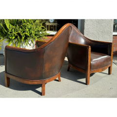 Pair of Antique Art Deco Leather Club Chairs - 3493173