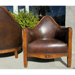 Pair of Antique Art Deco Leather Club Chairs - 3493213
