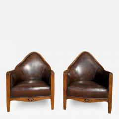 Pair of Antique Art Deco Leather Club Chairs - 3494541