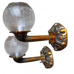 Pair of Antique Art Deco Silver on Bronze Wall Light Sconces - 4612572