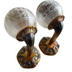 Pair of Antique Art Deco Silver on Bronze Wall Light Sconces - 4612582