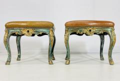 Pair of Antique Benches With leather Upholstery Giltwood Frames France 1900s - 4128725