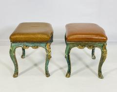 Pair of Antique Benches With leather Upholstery Giltwood Frames France 1900s - 4128727