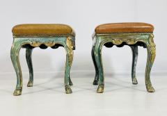 Pair of Antique Benches With leather Upholstery Giltwood Frames France 1900s - 4128728