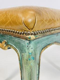 Pair of Antique Benches With leather Upholstery Giltwood Frames France 1900s - 4128733
