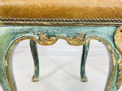 Pair of Antique Benches With leather Upholstery Giltwood Frames France 1900s - 4128734