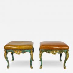 Pair of Antique Benches With leather Upholstery Giltwood Frames France 1900s - 4130201