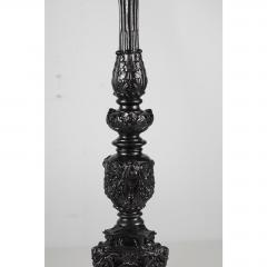 Pair of Antique Black Painted Metal Altar Candlesticks Now Lamps - 1694944