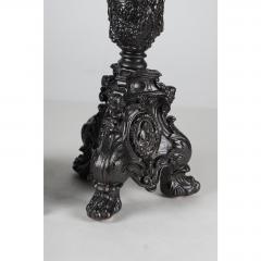 Pair of Antique Black Painted Metal Altar Candlesticks Now Lamps - 1694945
