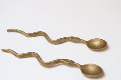 Pair of Antique Brass Snake Form Serpentine Demitasse Spoons - 4308347