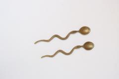 Pair of Antique Brass Snake Form Serpentine Demitasse Spoons - 4308351