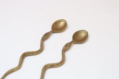 Pair of Antique Brass Snake Form Serpentine Demitasse Spoons - 4308356