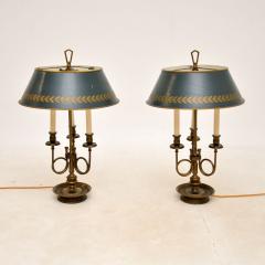 Pair of Antique Brass Table Lamps with Tole Shades - 3105484