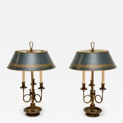 Pair of Antique Brass Table Lamps with Tole Shades - 3110785