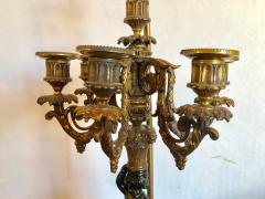 Pair of Antique Bronze Cherub Candelabras on Marble Vases with Custom Shades - 2998248