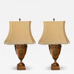 Pair of Antique Bronze Mounted Sienna Marble Serpent Table Lamps - 4682301
