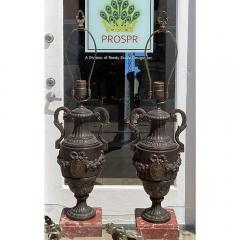 Pair of Antique Brunch Bronze Urn Form Lamps - 3798996